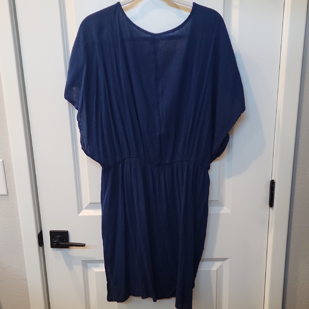 Time and Tru Blue Plunge Dolman Sleeve Coverup With Floral Designs Size 1x - Picture 5 of 5